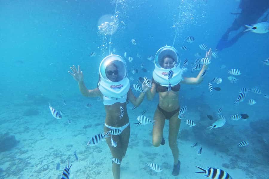 Underwater Walking Experience in Zanzibar,No Swimming Needed - Putting on the helmet and going below
