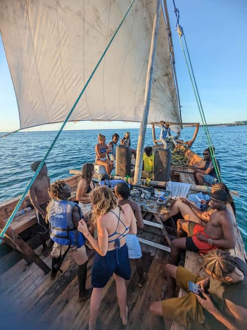 Zanzibar: African Sunset Boat Party in Zanzibar Music, Views - The swimming stop in the middle of the trip